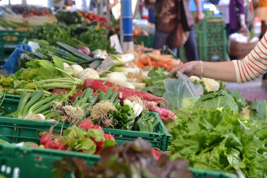 Farmers market with an assortment of vegetables